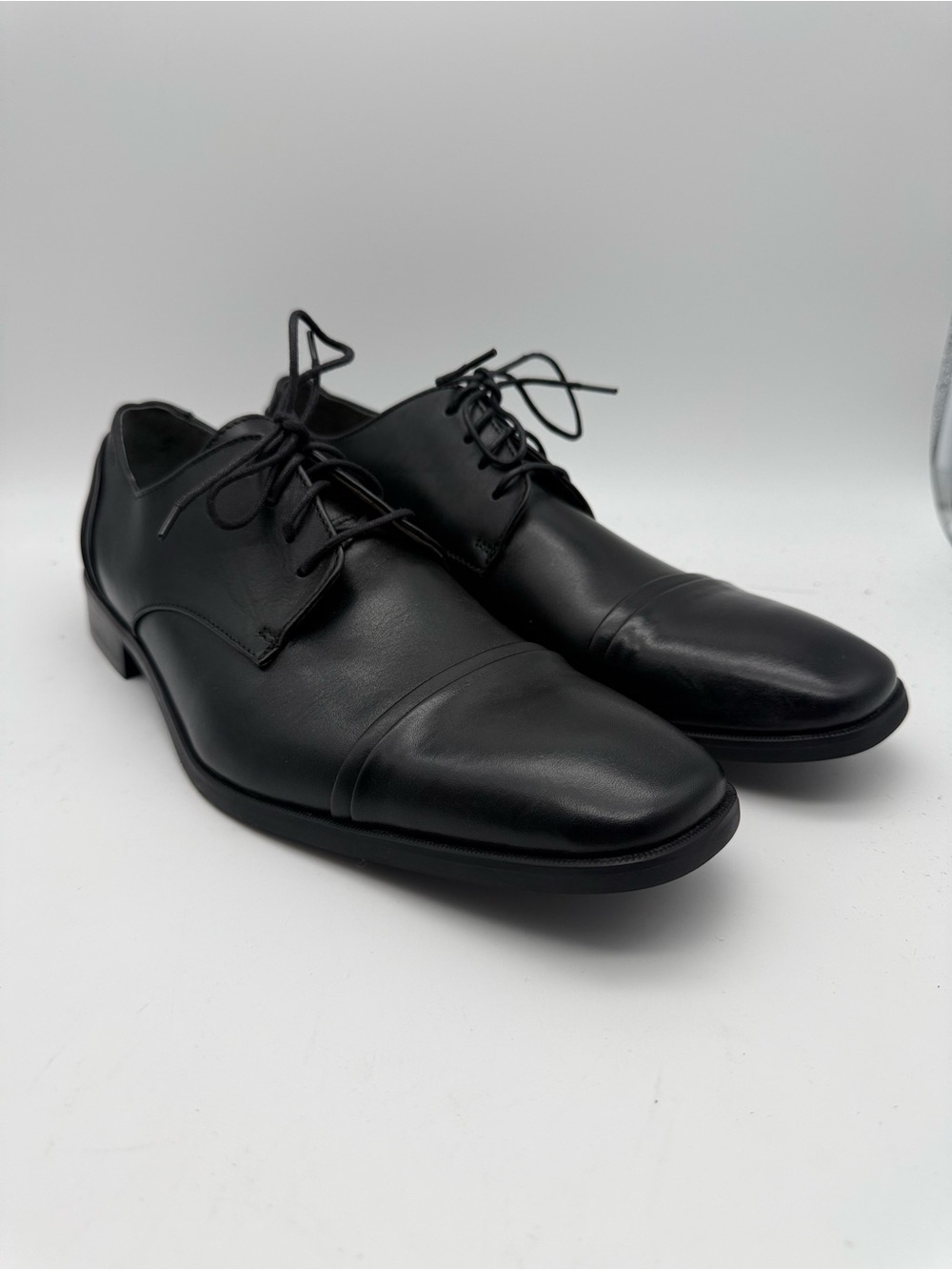 BRAND NEW Calvin Klein Griff Black Leather Cap Toe Derby Shoes Men's Size 10.5